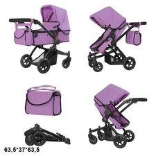 Коляска для куклы Carrello Maestro 9651B Purple 2 в 1 фиолетовая с сумочкой фото 37