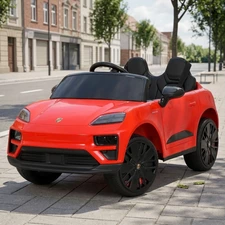 Детский электромобиль M 6314EBLR-3 Porsche красный с кожаным сиденьем
