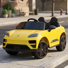 Детский электромобиль M 6314EBLR-6 Porsche желтый с кожаным сиденьем