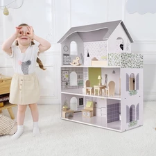 Деревянный кукольный домик MD 1669 с тремя этажами фото 14