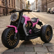 Детский мотоцикл M 5048EL-8 розовый с кожаным сиденьем