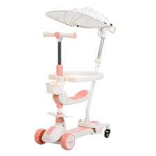 Детский самокат iTrike JR3-167-5BC-P розовый с солнцезащитным козырьком
