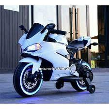 Детский мотоцикл M 3467 EL-1 Honda, кожаное сиденье, белый фото 37