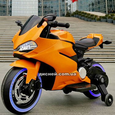 Детский мотоцикл M 3467 EL-7 Honda, кожаное сиденье, оранжевый