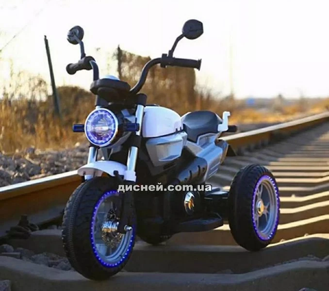 Детский мотоцикл M 3687 AL-1, кожаное сиденье, белый - Купить в