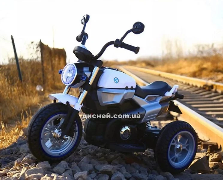 Детский мотоцикл M 3687 AL-1, кожаное сиденье, белый - Купить в