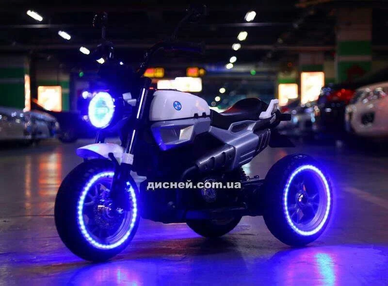 Детский мотоцикл M 3687 AL-1, кожаное сиденье, белый - Купить в